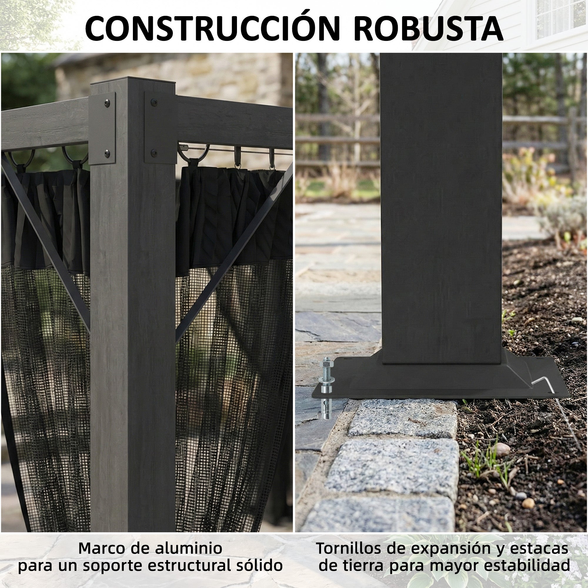 Pérgola Outsunny Aluminio, Poliéster Gris Oscuro 397x297x225 cm - 6