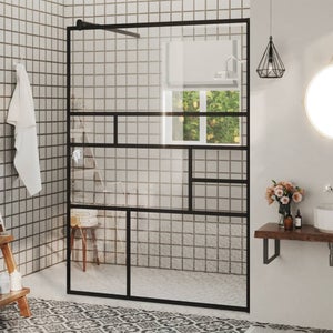 vidaXL Paroi de douche Noir 115x195 cm Verre ESG demi-dépoli