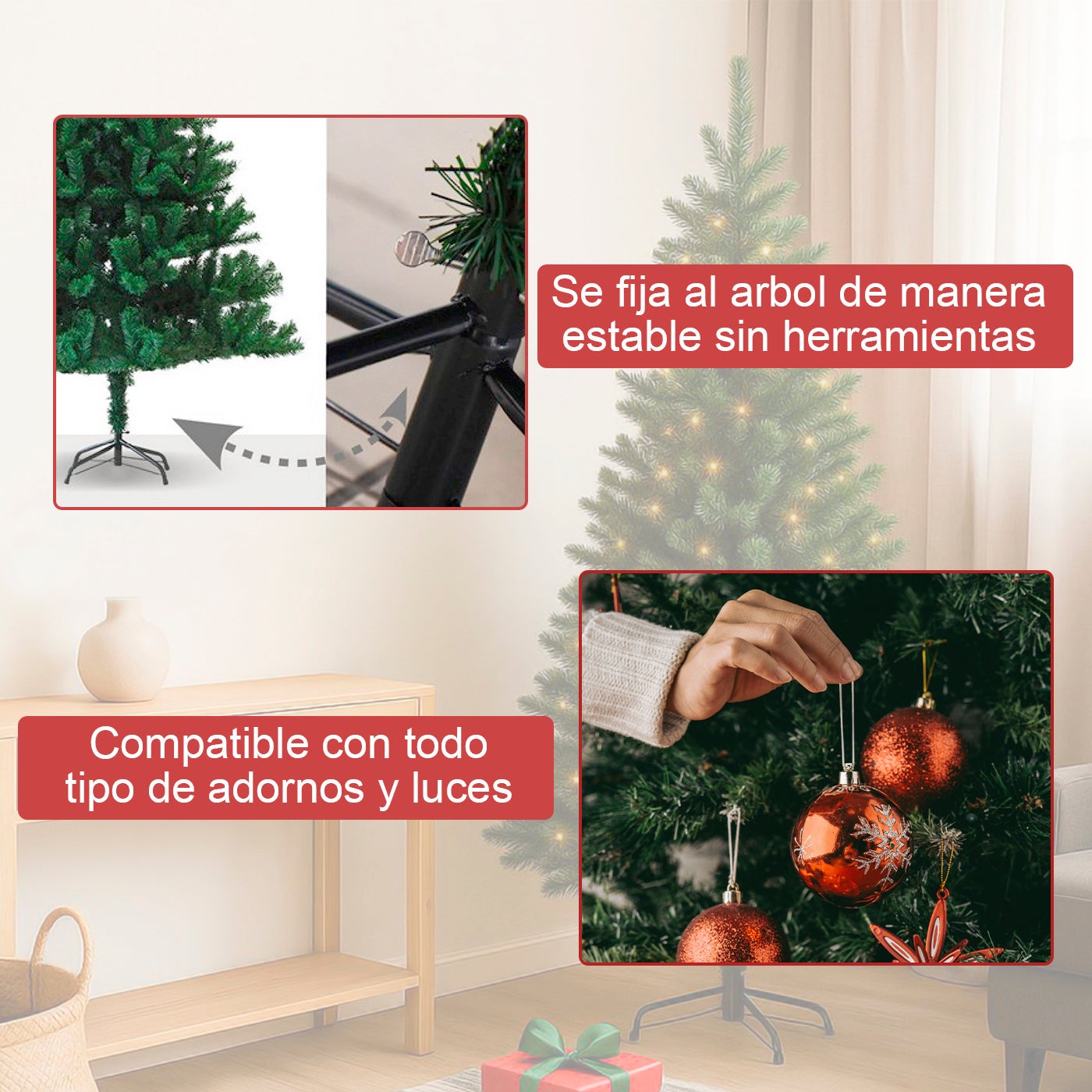 AITSSE- Árbol de Navidad Artificial Verde ,Árbol de PVC Ignifugo, Ramas Abatibles 150 cm de Alto - 3
