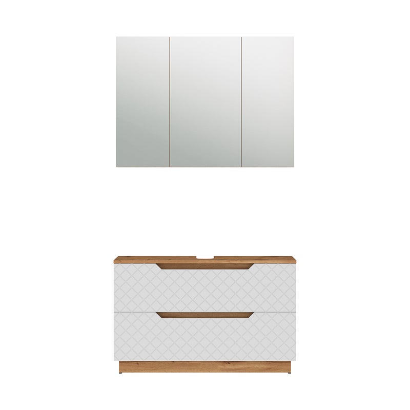 Vicco Zestaw mebli łazienkowych Lotta, Dąb/biały ze strukturą płytek, 2 części