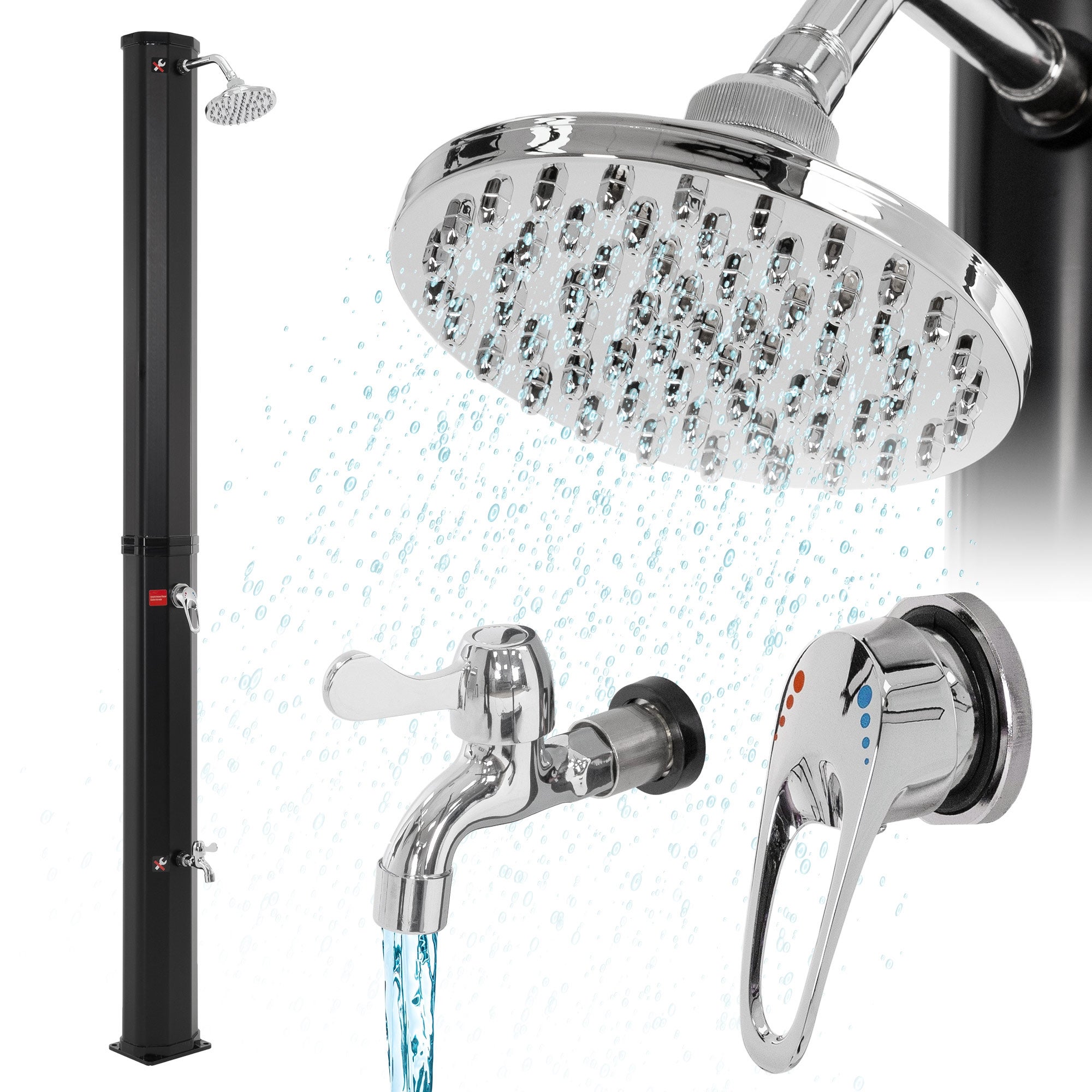 Outsunny Douche Solaire Extérieure 35L - Douche Jardin Piscine Avec Thermomètre Et Robinet - Noir