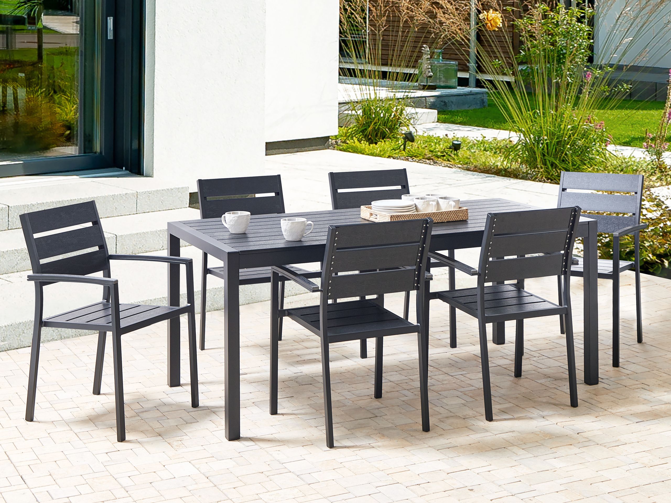 Set dining pentru grădină cu 6 locuri VERNIO Negru