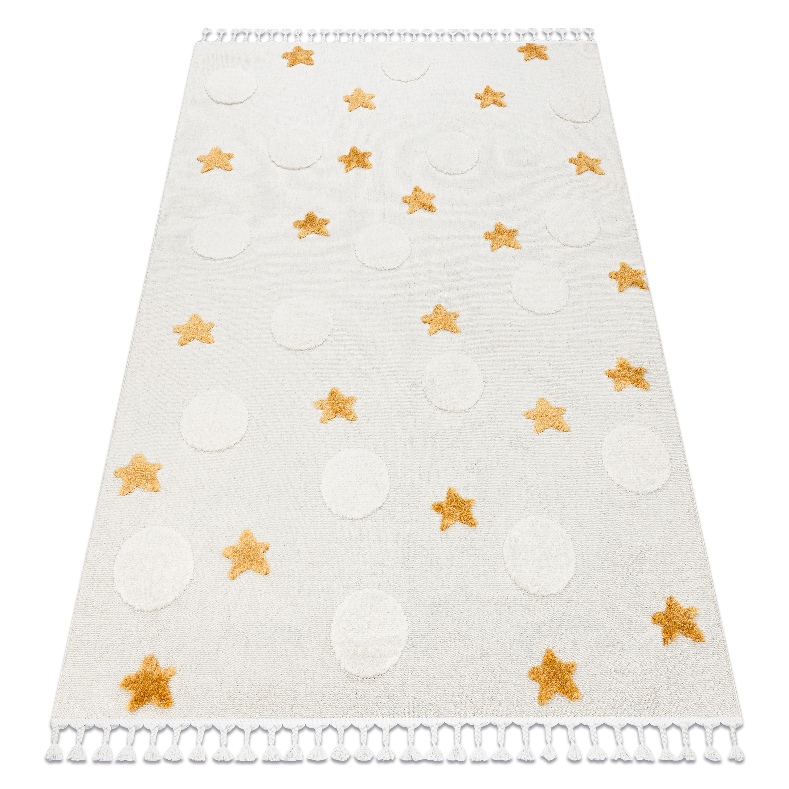 Alfombra yoyo gd75 blanco / naranja - estrellas, circulos para niños, estructural, sensorial flecos 200x290 cm