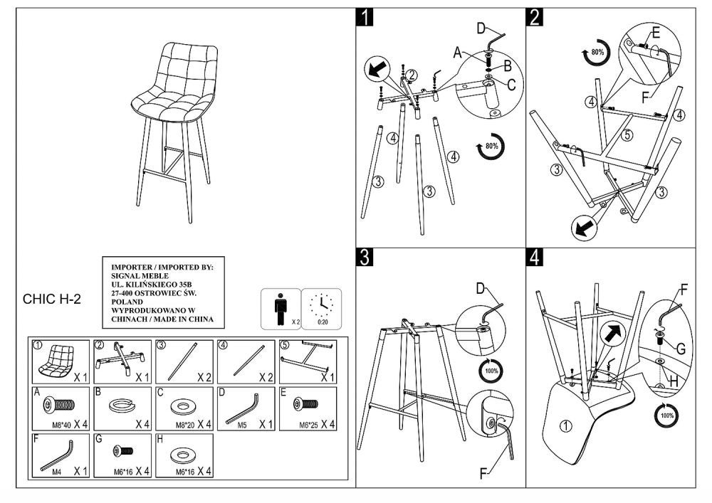 Hoker niski CHIC H-2 VELVET czarny kuchenny - 3