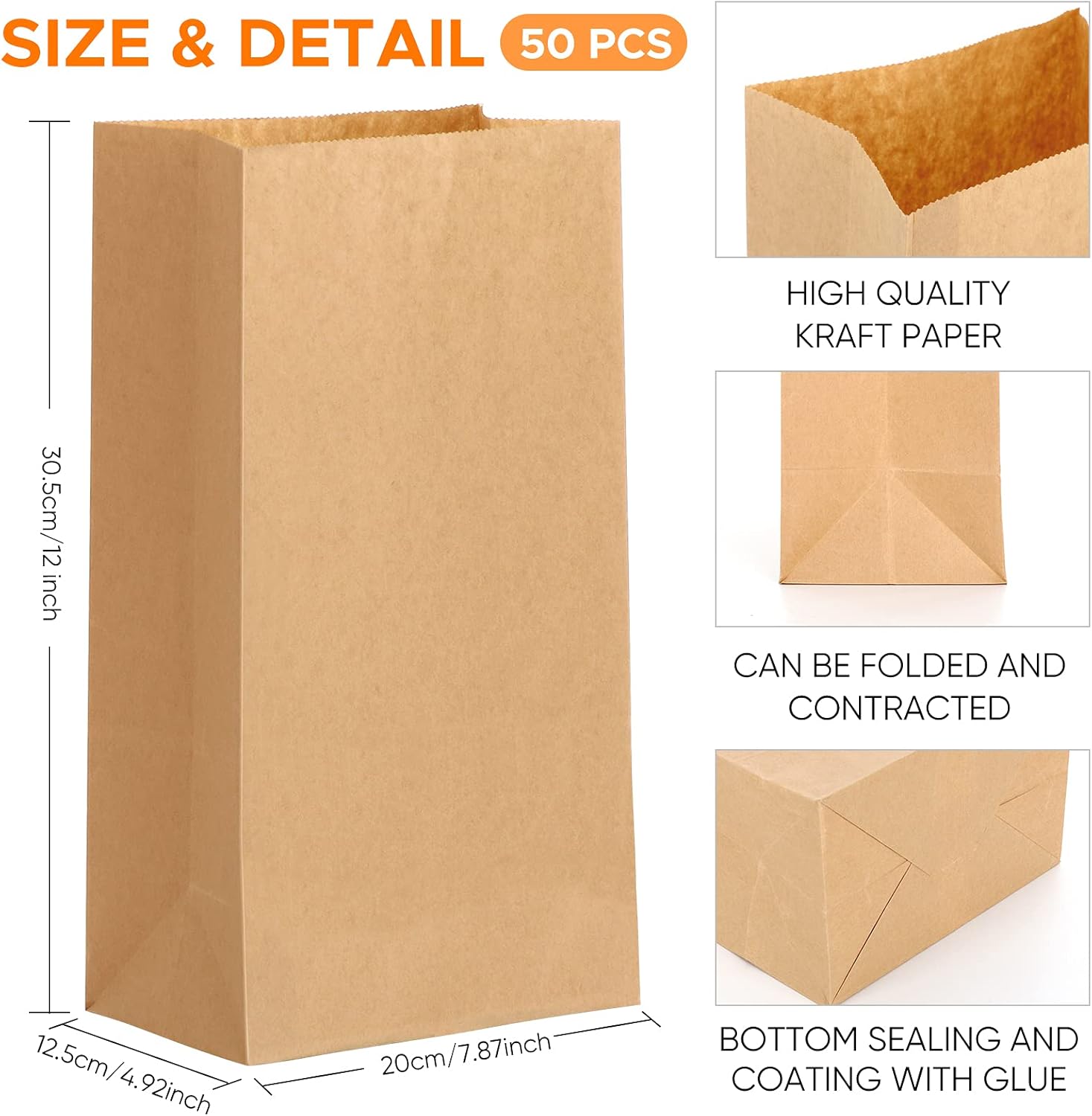 50 dużych torebek z papieru pakowego 30,5 x 20 x 12,5 cm, torebki prezentowe z papieru pakowego na Boże Narodzenie, imprezy, urodziny, wesela - 2