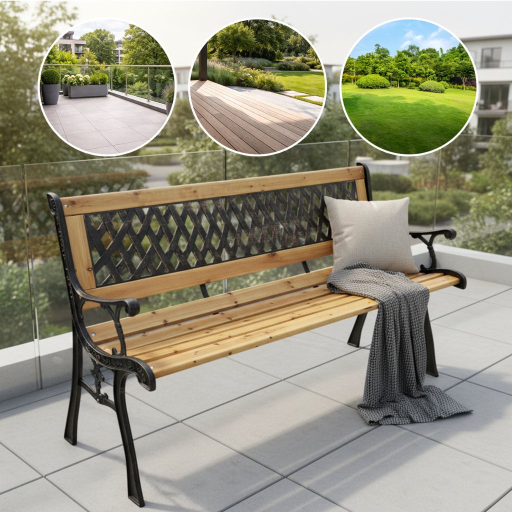 Banc de Jardin Noir MIRT avec Bois laqué et Pieds en fonte, Largeur 127 cm - 8