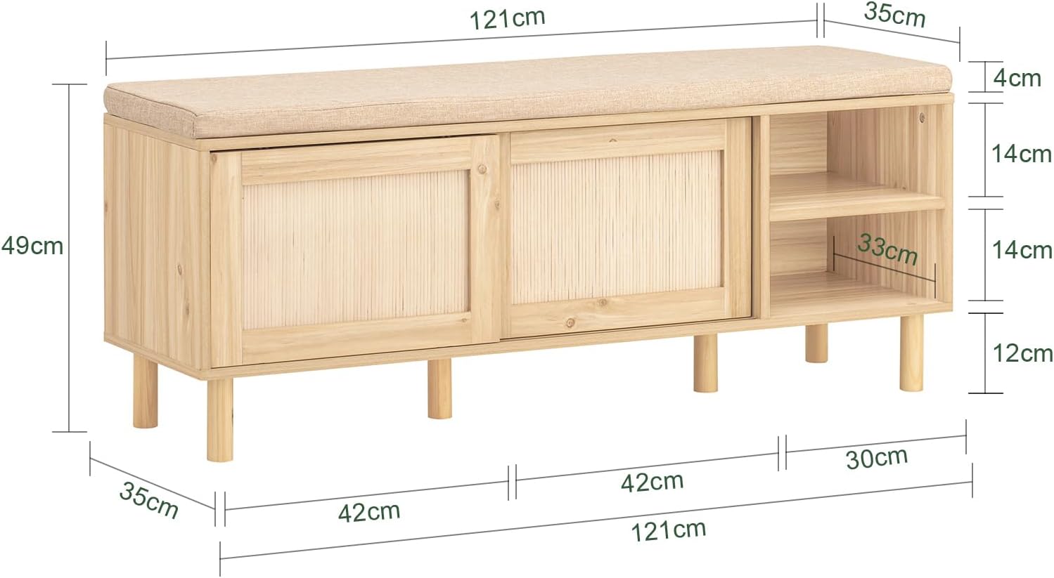 SoBuy Banc à Chaussures Meuble d'entrée Banc de Rangement avec Coussin Rembourré et 2 Portes Coulissantes FSR163-N - 3
