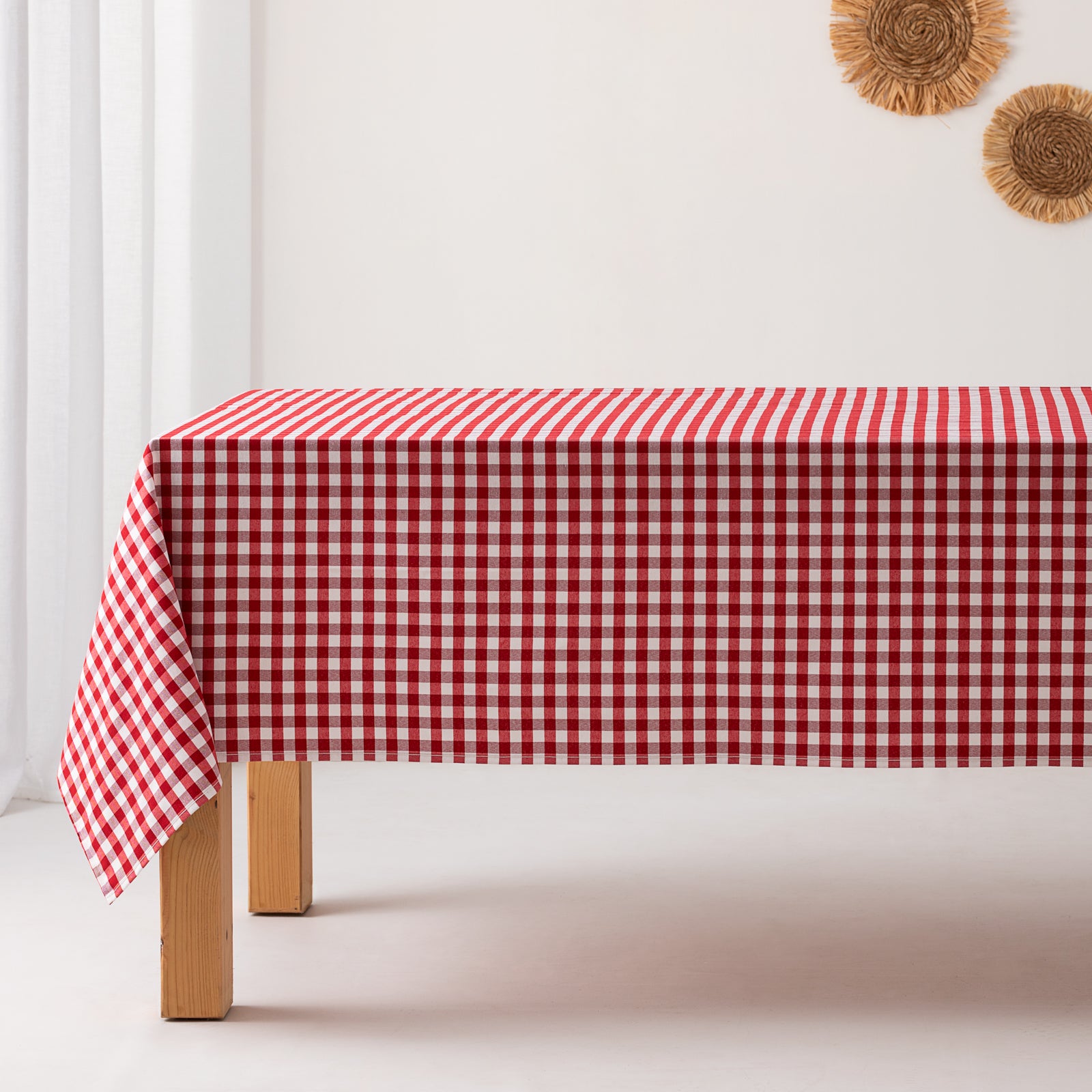 Mantel antimanchas rectangular cuadro vichy, algodón, tacto tela color Rojo 140x100 cm - 2