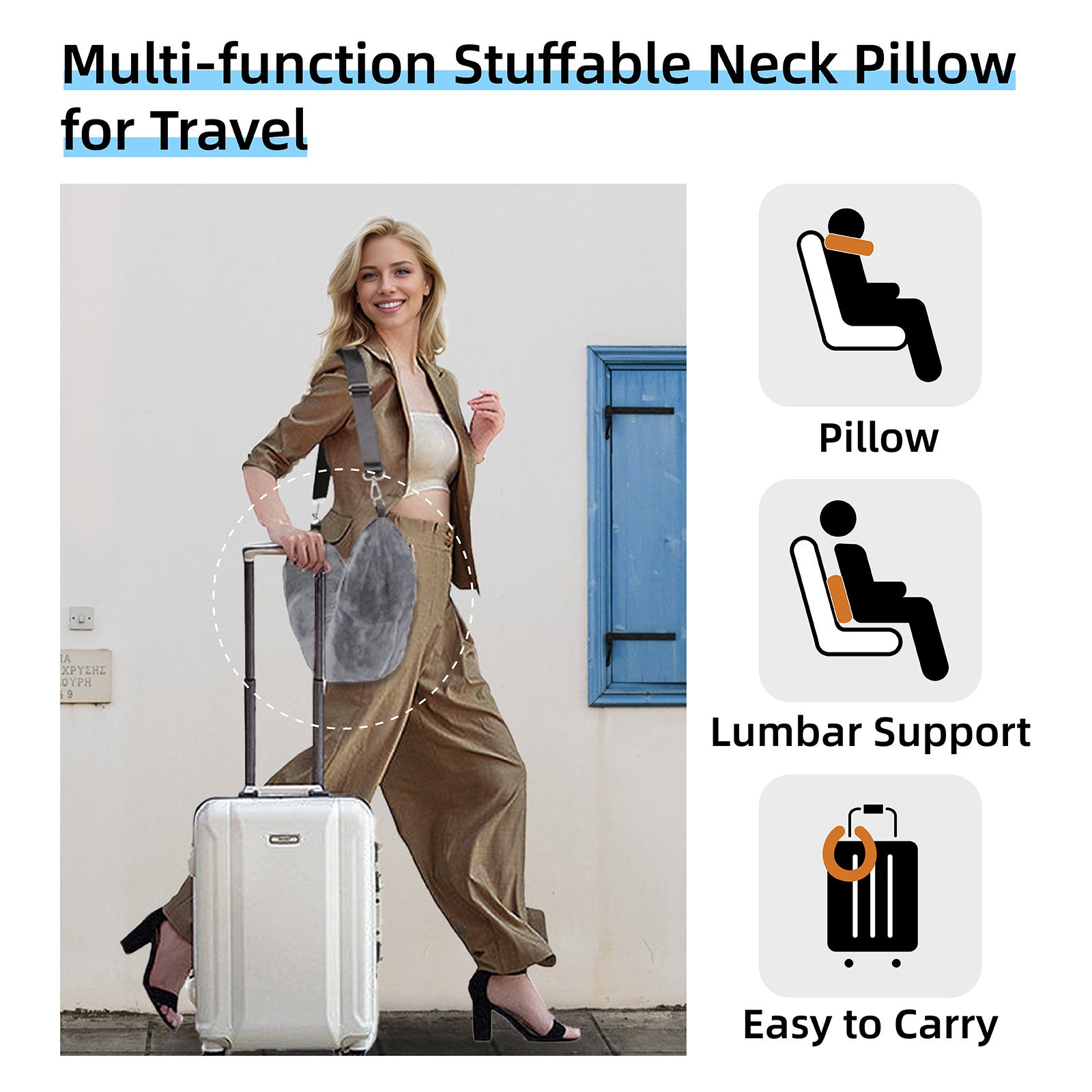 Almohada para el cuello rellenable, suave y transpirable, funda de almohada para el cuello en forma de U para coche, vuelo (sin relleno) - 5