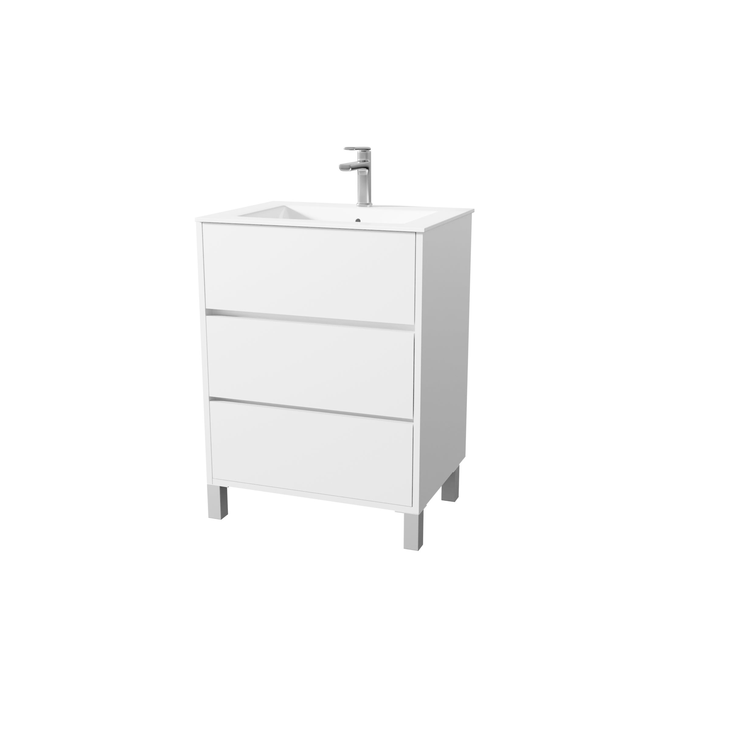 Pack Meuble Salle de Bains 60 cm Laqué Blanc, 3 tiroirs avec Vasque Céramique - XENOS - 3