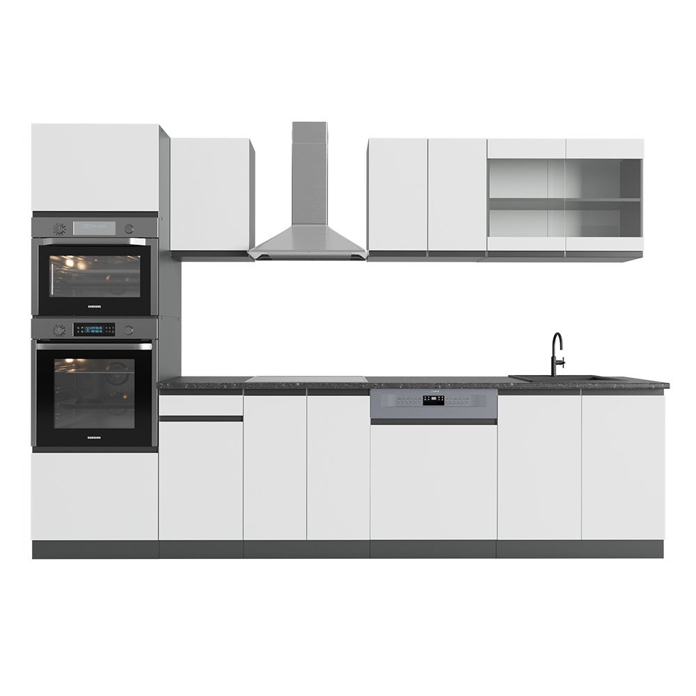 Vicco Panel przedni R-Line, Biały/antracyt, 300 cm J-Shape, z wysoką szafką, bez blatu roboczego