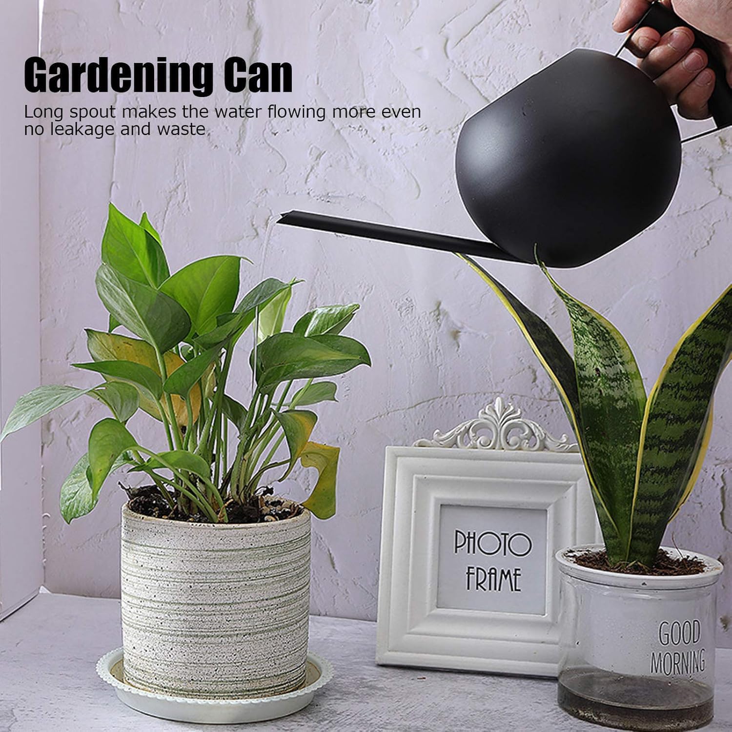 1L Metall Noir, Arrosoir Plante Interieur, Acier Inoxydable à Long Bec, Design Moderne pour Intérieur, Balcon et Terrasse, Facile à Nettoyer - 3