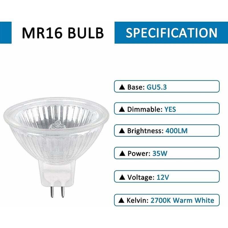Ampoule halogène GU5.3 35W 12V, 400 lumens, lumière blanche chaude, 2700K, dimmable, spot halogène MR16, lot de 6. - 2