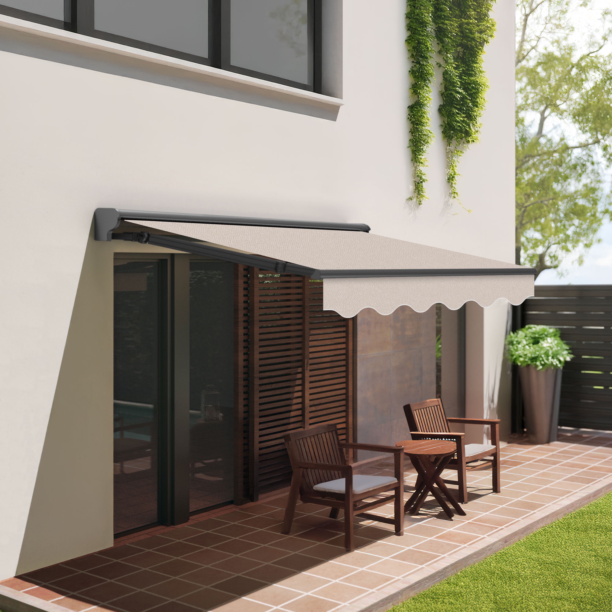 Store banne manuel 3x2,5m Sable Polyester – Structure Semi-Coffre en Aluminium - Toile Protection Solaire - 2