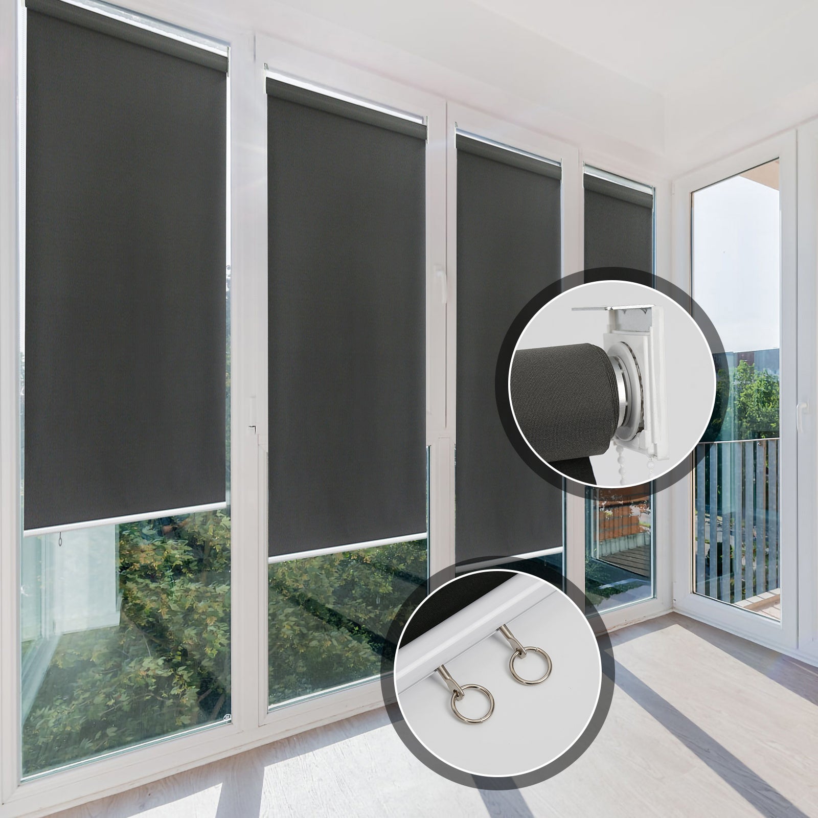 Roleta Pionowa 100x240 cm na Balkon Brise Vista Tela Wodoodporna Ociemniająca 80% Ciemnoszary Fixation