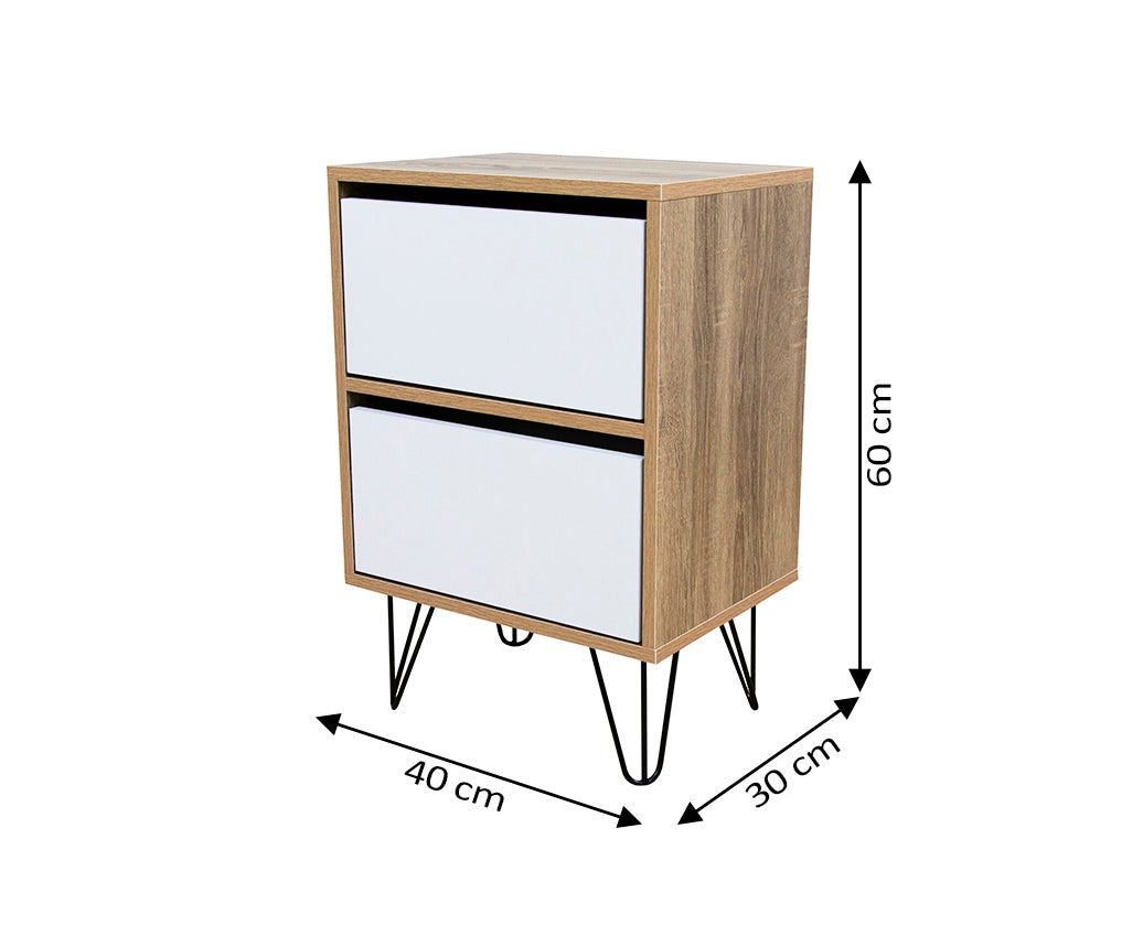 Mesita de Noche Pino, Blanco y Cambria 60x40 cm - 4