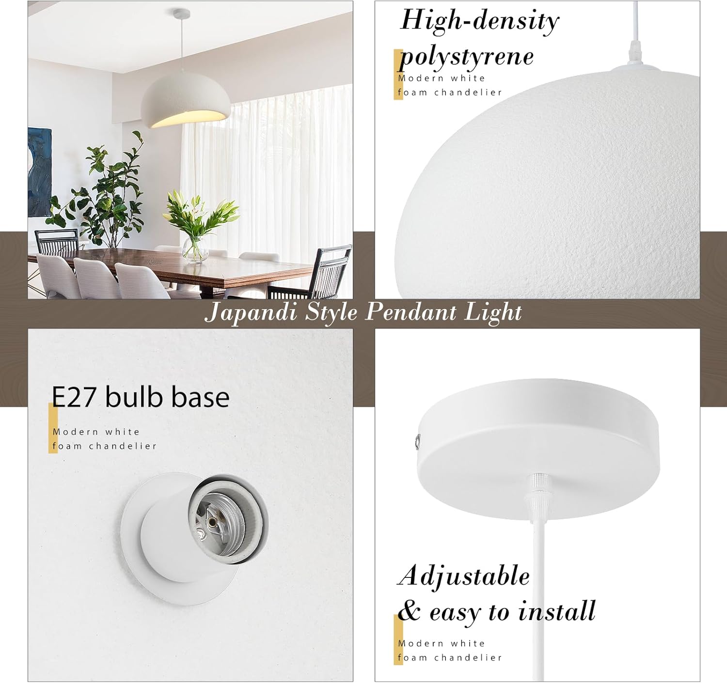 Suspension moderne de 30 cm, adaptée aux salles à manger, cuisines et îlots de cuisine, douille E27, style wabi-sabi japonais. - 3