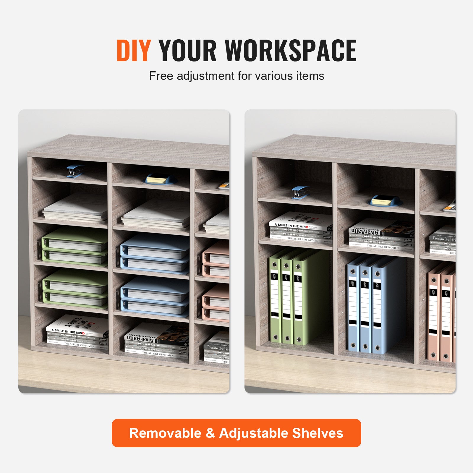 Organiseur Documents SucceBuy Bois 27 Compartiments Réglables, Gris pour Bureau ou Maison - 7