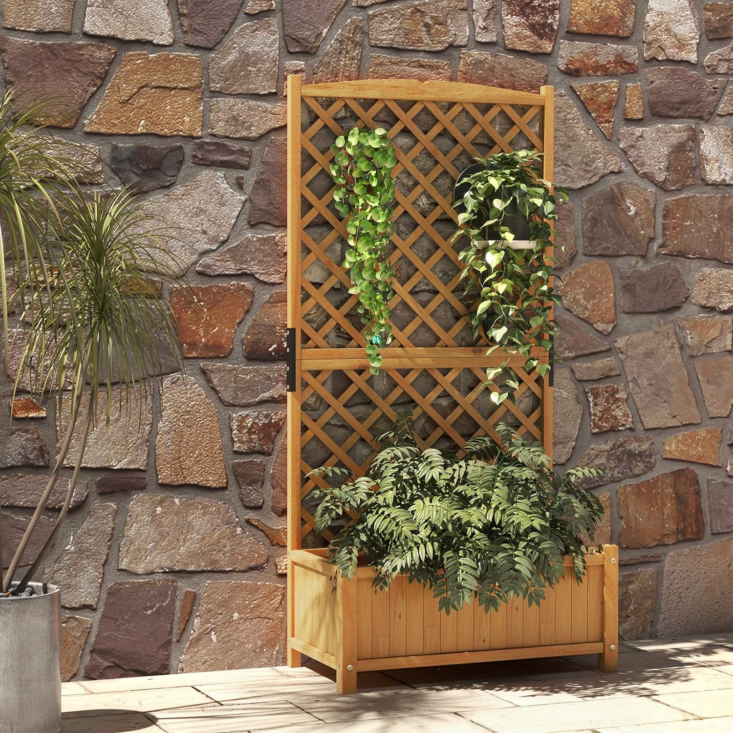 Jardinière avec Treillis en Bois de Sapin avec Trou de Drainage, 90 x 44,5 x 180 cm, Brun - 2