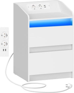 Lvifur Comodino con luce LED, comodino con funzione di ricarica, comodino con sensore automatico per la camera da letto con 20 colori RGB e scomparti aperti Bianco