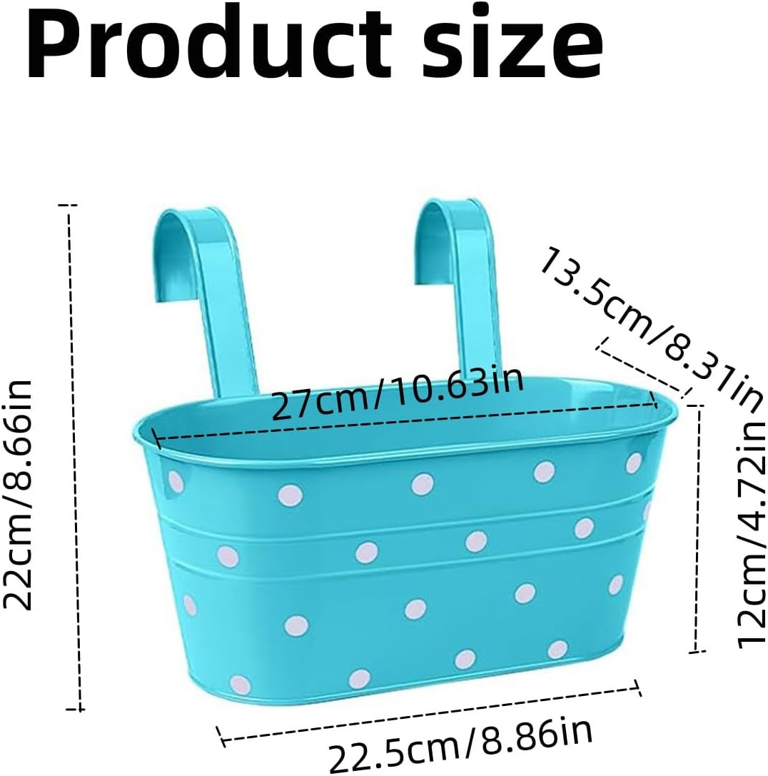 Lot de 4 pots de fleurs suspendus en métal avec trou de drainage - Avec double crochet amovible -Pour décoration de jardin et balcon -Bleu - 2