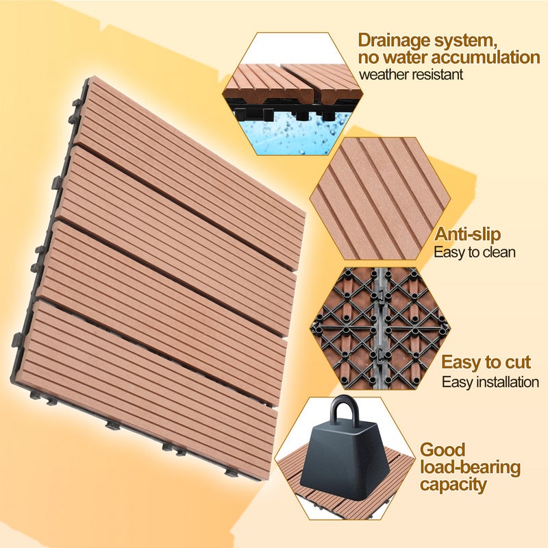 Dalle de terrasse Dalles de jardin clipsables Revêtement Carrelage 30x30 Composite bois Marron 88pcs - 6