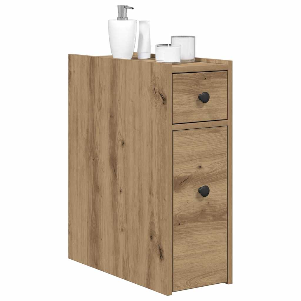 Armoire de salle de bain étroite avec roulettes chêne artisanal vidaXL - 4
