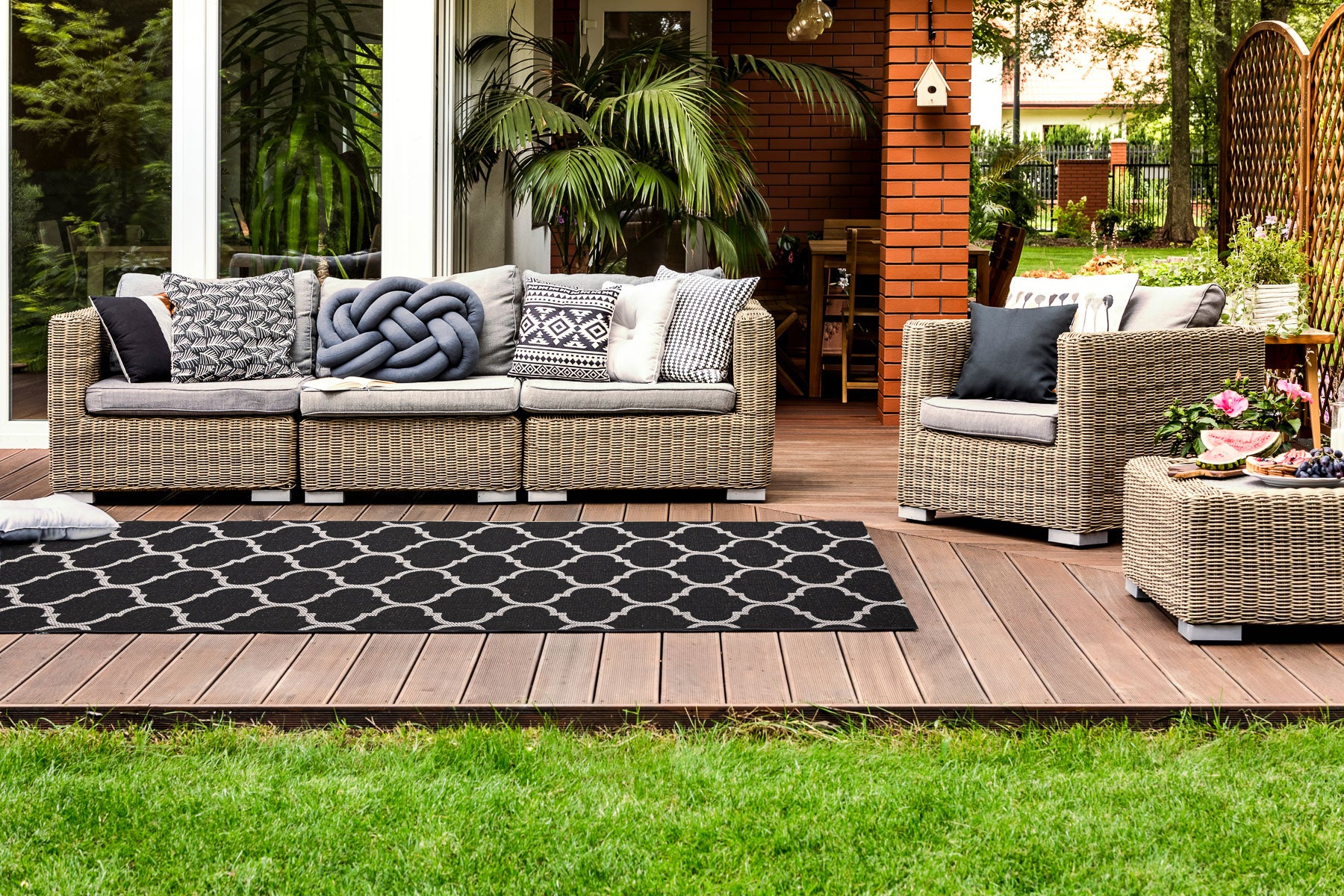 TAPIS DE COULOIR SIZAL FLOORLUX modèle 20608 Treillis marocain noir / argentin 120 cm 120x250 cm - 3