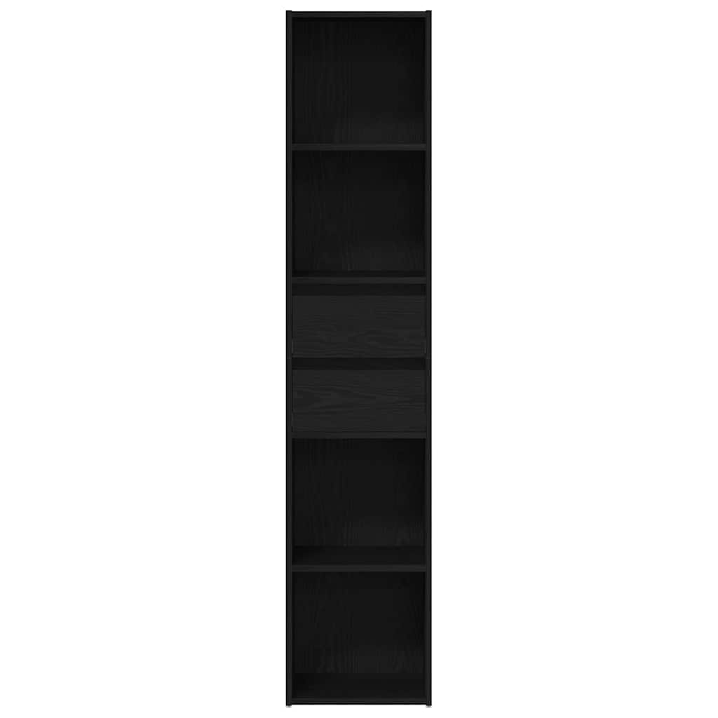 Bibliothèque 4 niveaux 2 tiroirs - Bois d'ingénierie - Chêne noir ...