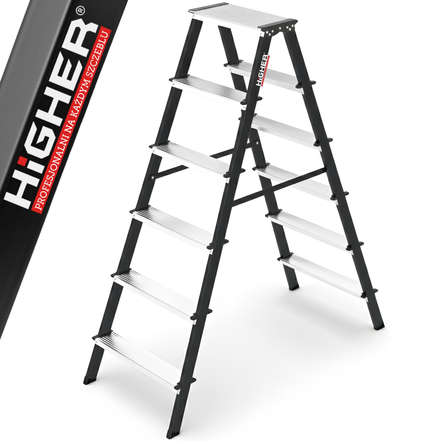 Drabina domowa stalowa dwustronna składana HIGHER 2x6 stopnie 150kg