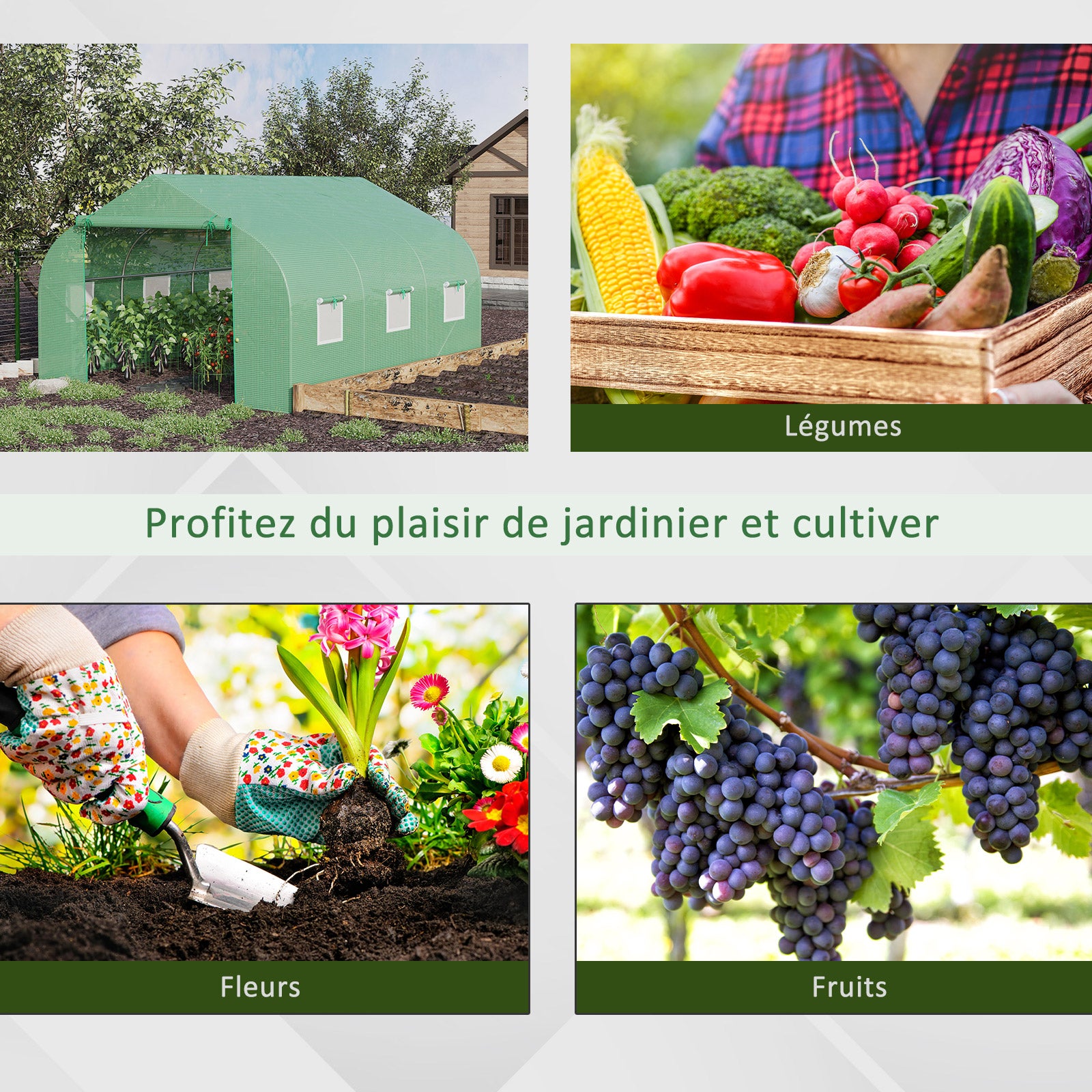Serre Tunnel de Jardin 10,5 m² dimensions 3,5L x 3l x 2H m Porte + 6 fenêtres enroulables Acier galvanisé bâche PE Haute densité Vert - 9