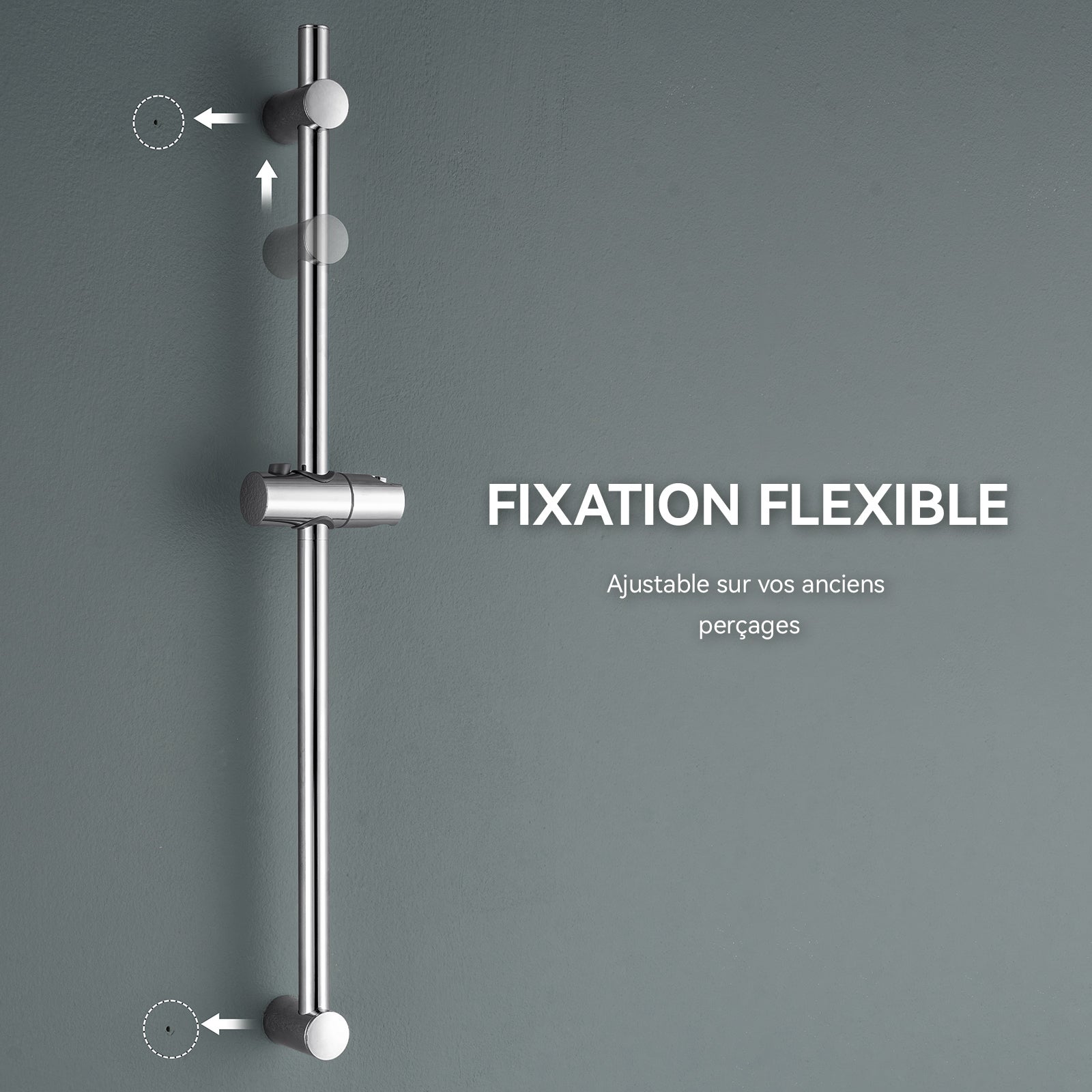 Barre de Douche en inox 70 cm avec Support de Pommeau de Douche /étagère de douche,fixations murales réglables,avec support de douchette,chromé - 5
