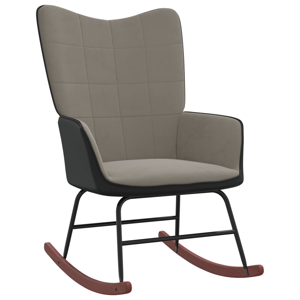 Silla mecedora | sillón balancín relax | sillón de salón de terciopelo gris claro y pvc cfw835744