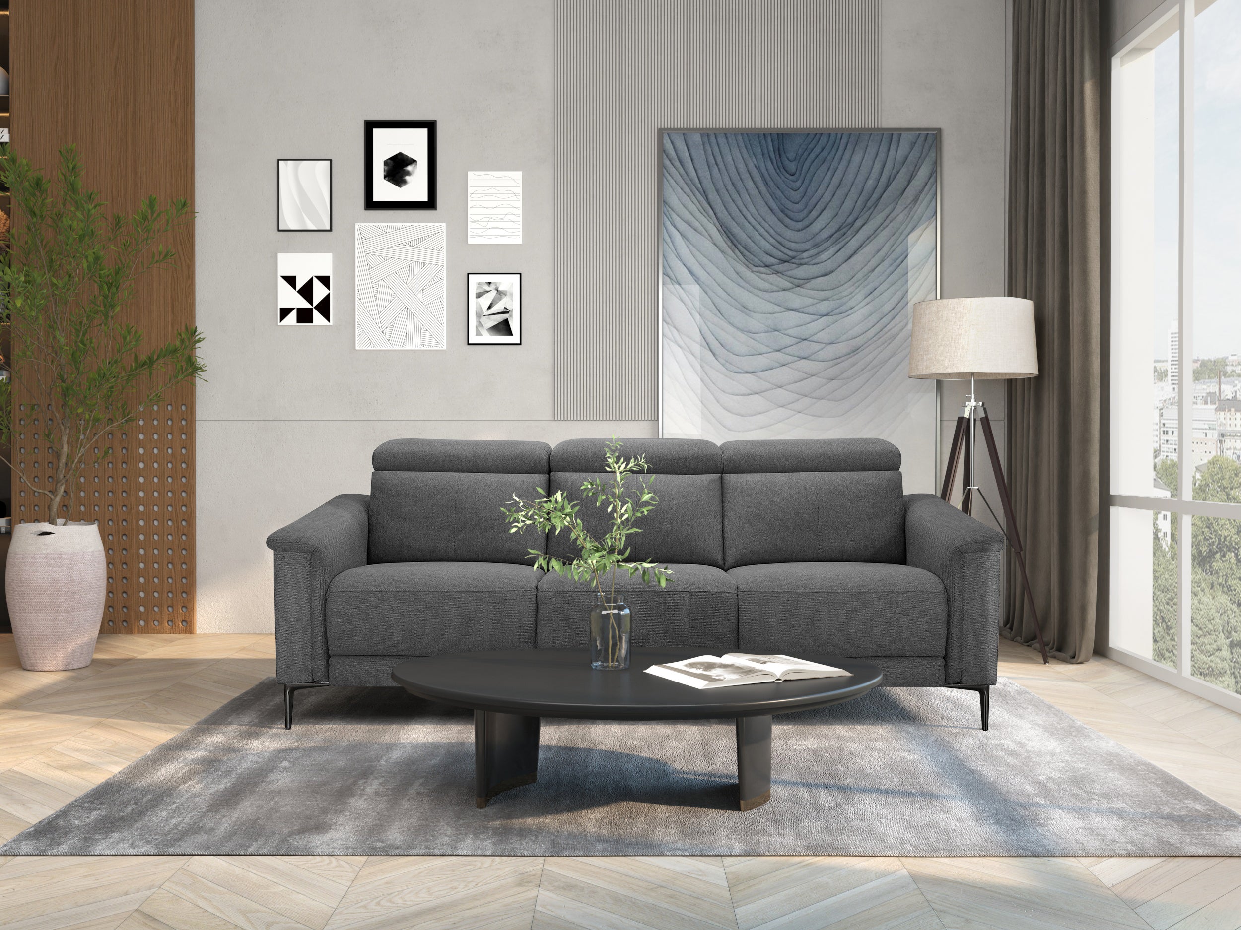 Divano posti con reclinabili elettrici in tessuto antracite