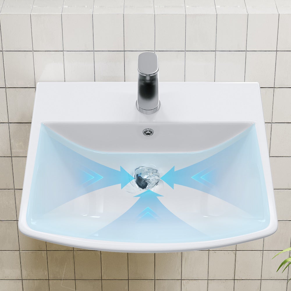 Lavabo en céramique, 1 trou pour robinet, avec trop-plein, pour petits invités, WC, petit lavabo, en céramique, blanc, 48 x 42 cm HOROW - 3