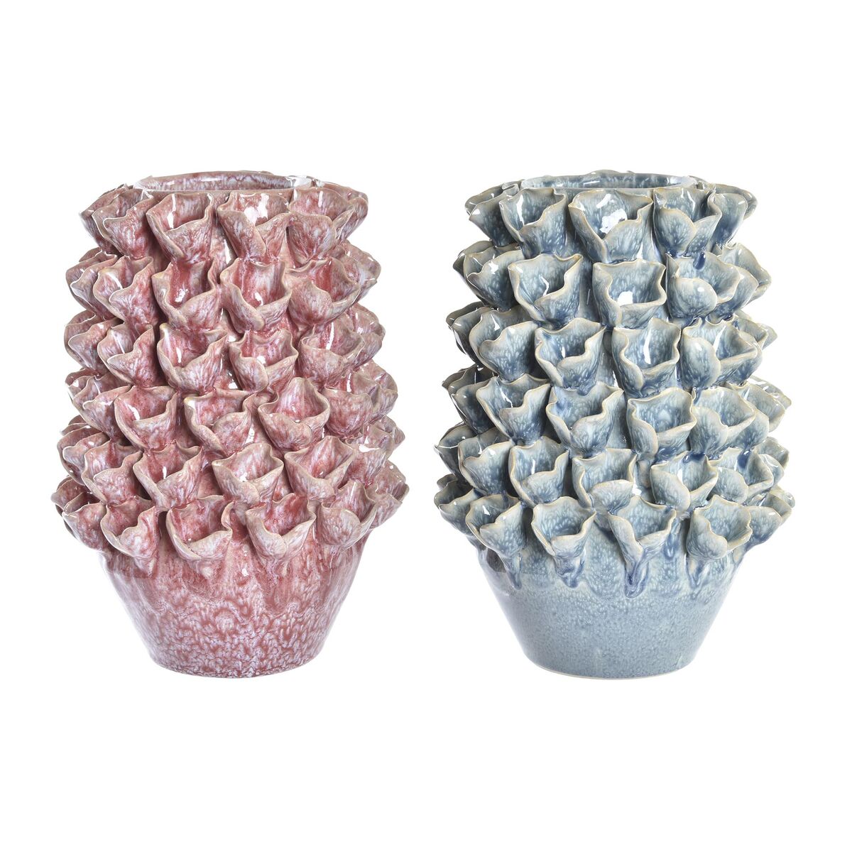 Jarrón dkd home decor flor rosa turquesa 18 x 18 x 27 cm gres 20 x 20 x 27 cm mediterráneo (2 unidades)