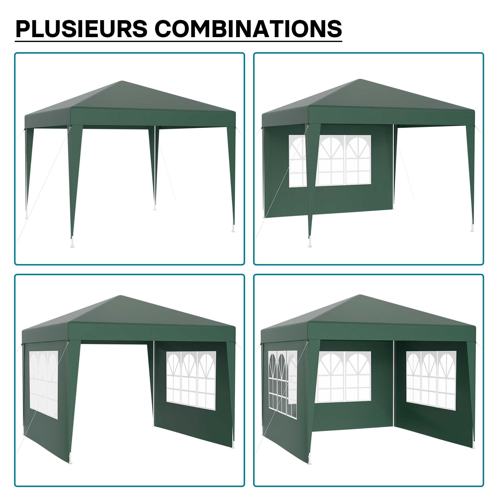 Pavillon 3 x 3 m en vert avec protection UV 50+, gazebo de jardin avec côtés amovibles, tente de réception avec fenêtres pour terrasses et… Wiltec - 8