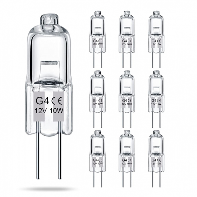 AUTRUCKER Zestaw 10 halogenowych żarówek G4 z włóknem, żarówki zamienne z dwoma stykami, przezroczyste halogenowe LED G4 niskonapięciowe, 12 V, 10W.
