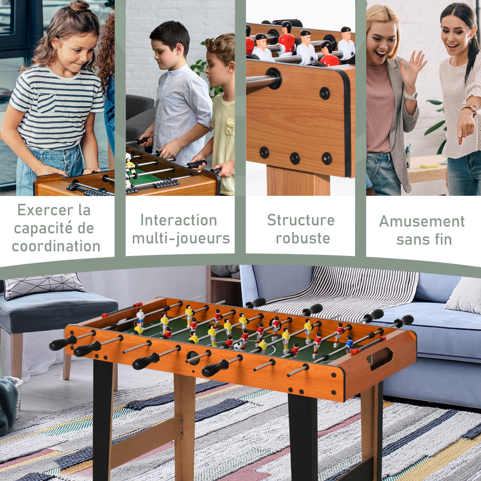 Esta mini mesa de matraquilhos permite até 22 jogadores e inclui 2 bolas e 2 placares. Dimensões: 84,5 cm (C) x 40 cm (L) x 61,2 cm (A). - 8