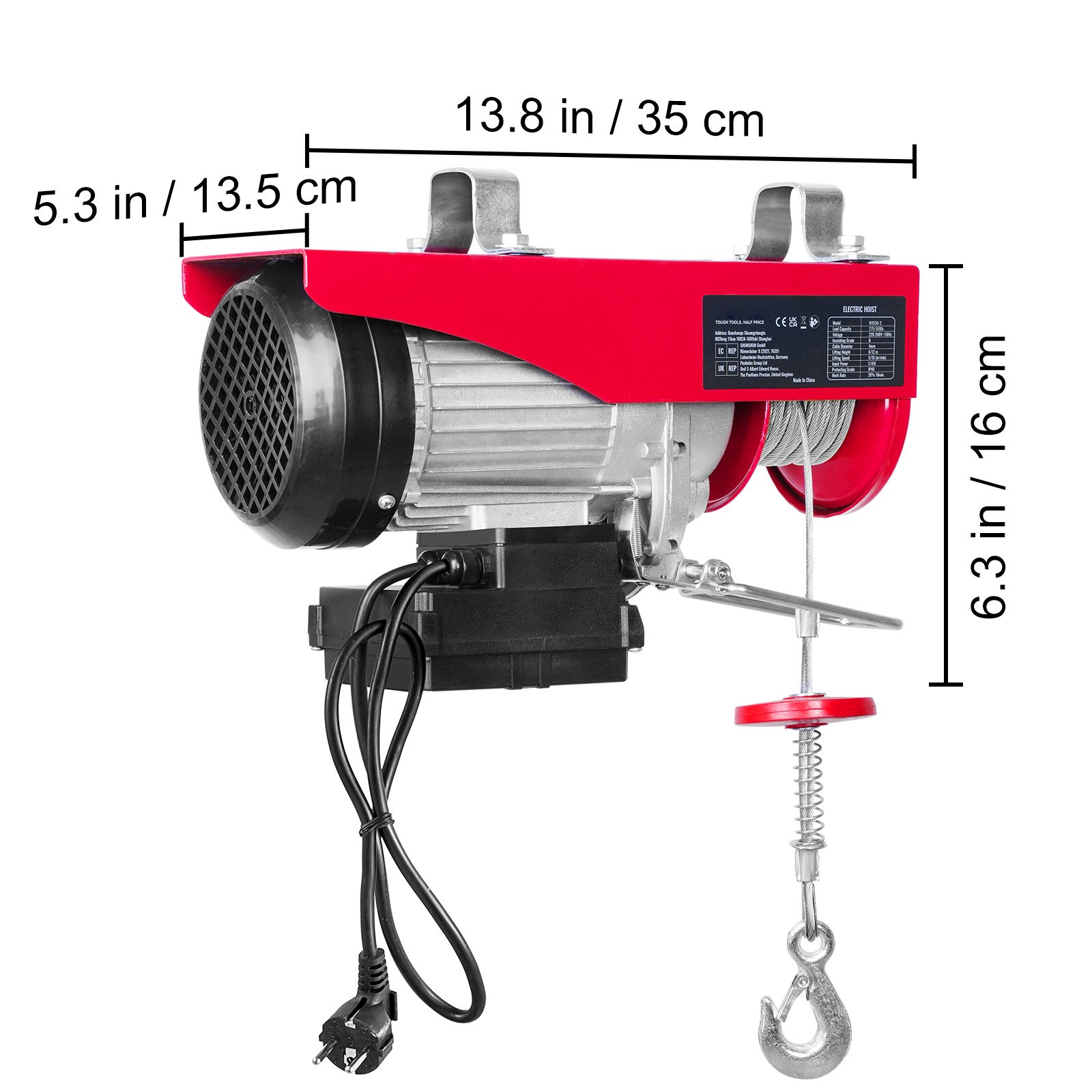 Palan électrique SucceBuy Treuil électrique,capacité levage 550 lbs,510W 220V, fil d'acier,télécommande sans fil,hauteur levage 40ft câble unique - 2