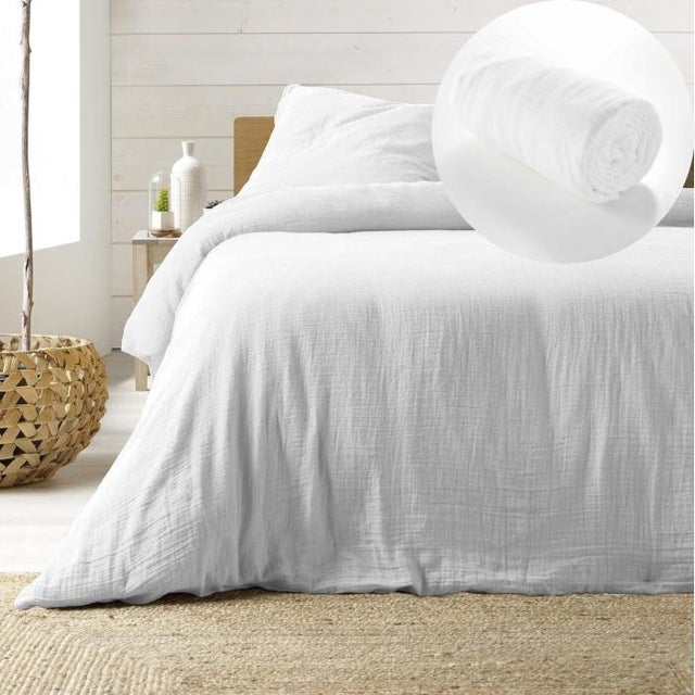 Pack housse de couette 240 x 220 cm gaze de coton + drap housse 140x190 cm Blanc