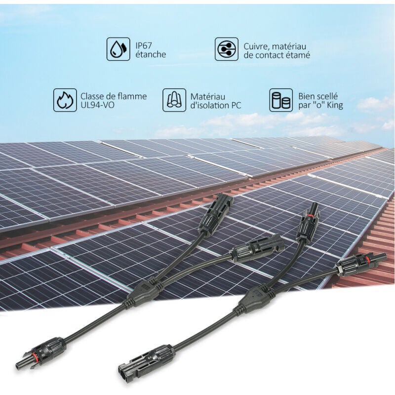 Connecteur En Y Pour Panneaux Solaires - Câble De Branchement étanche - Adaptateur Rallonge Noir