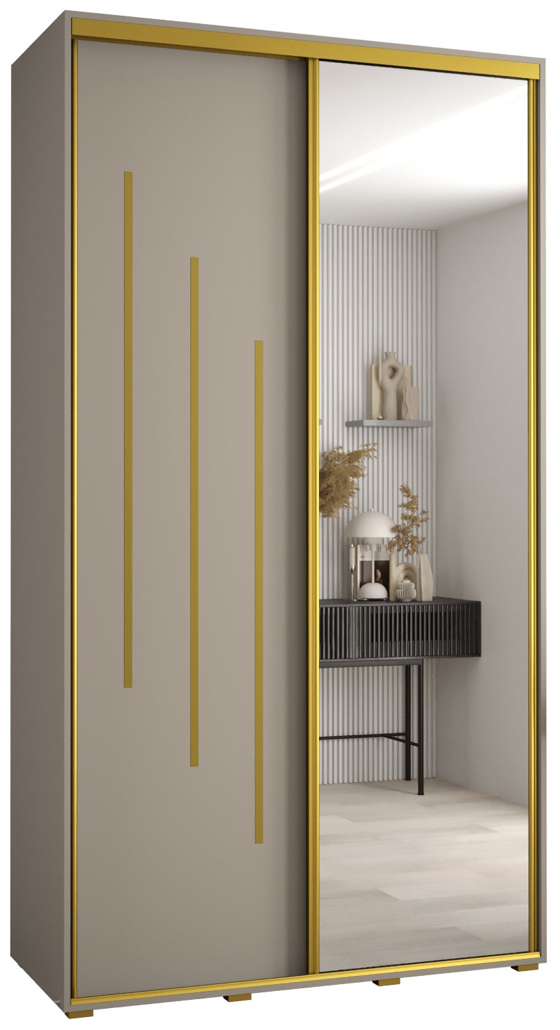 Szafa przesuwna z lustrem wysoka Dakota 9 150 x 60 x 235,2 cm kaszmir + u. Złoty - Abiks Meble
