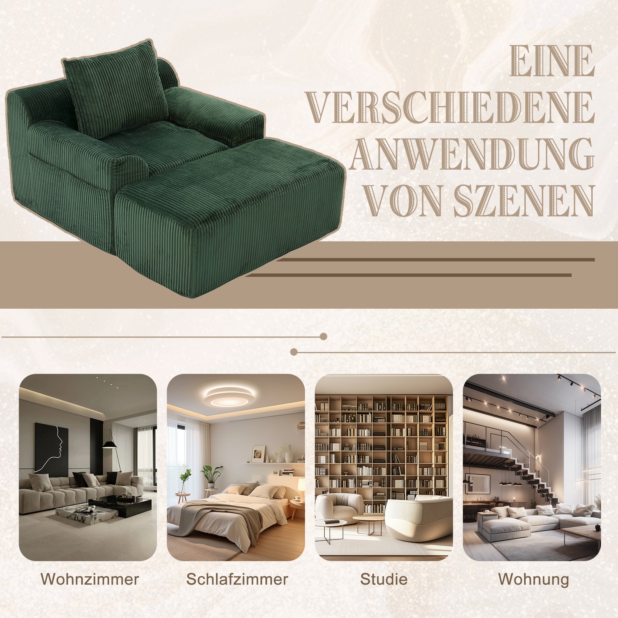 Fauteuil surdimensionné en velours côtelé, poches latérales, coussin, assise profonde, sans montage – ComfortXL - 8