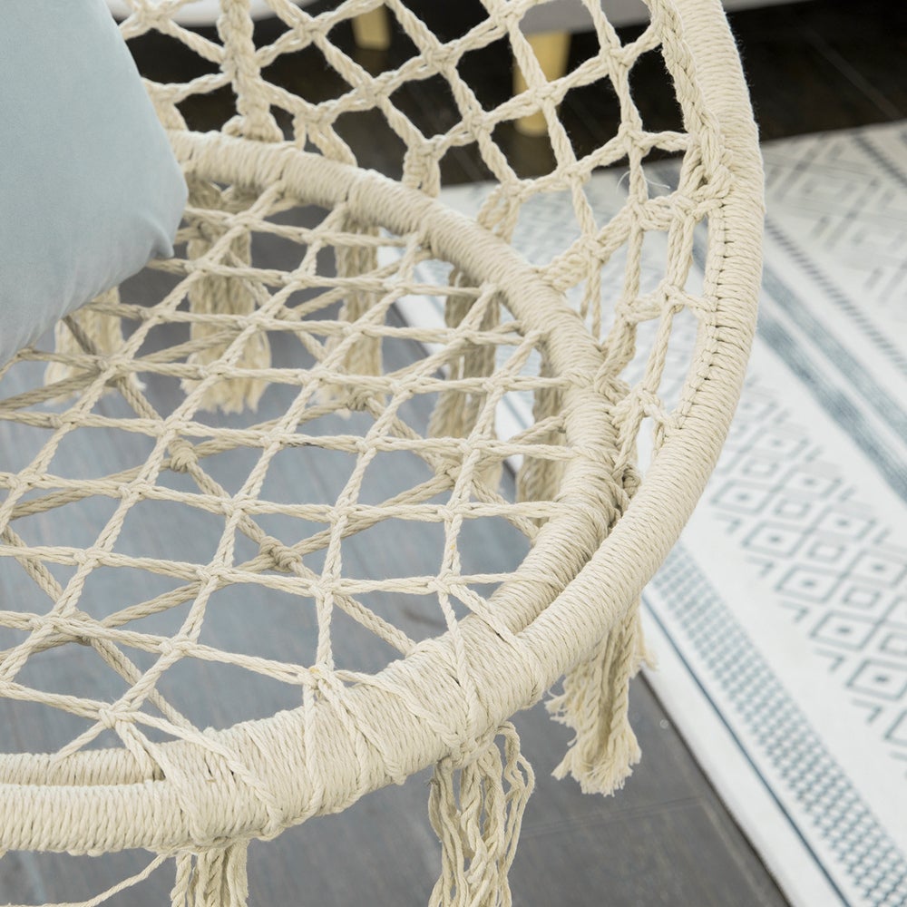 Sobuy Ogs42-mi Chaise Suspendue À Franges En Corde De Coton, Hamac Suspendu Macramé, Fauteuil Balançoire - 5