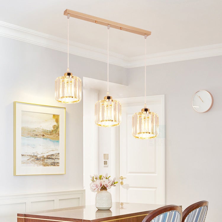 AUTRUCKER Lustre en cristal simple, lustre décoratif linéaire pour escalier, à trois têtes et longue plaque, doré, sans source lumineuse, 220 V, E27 - 2