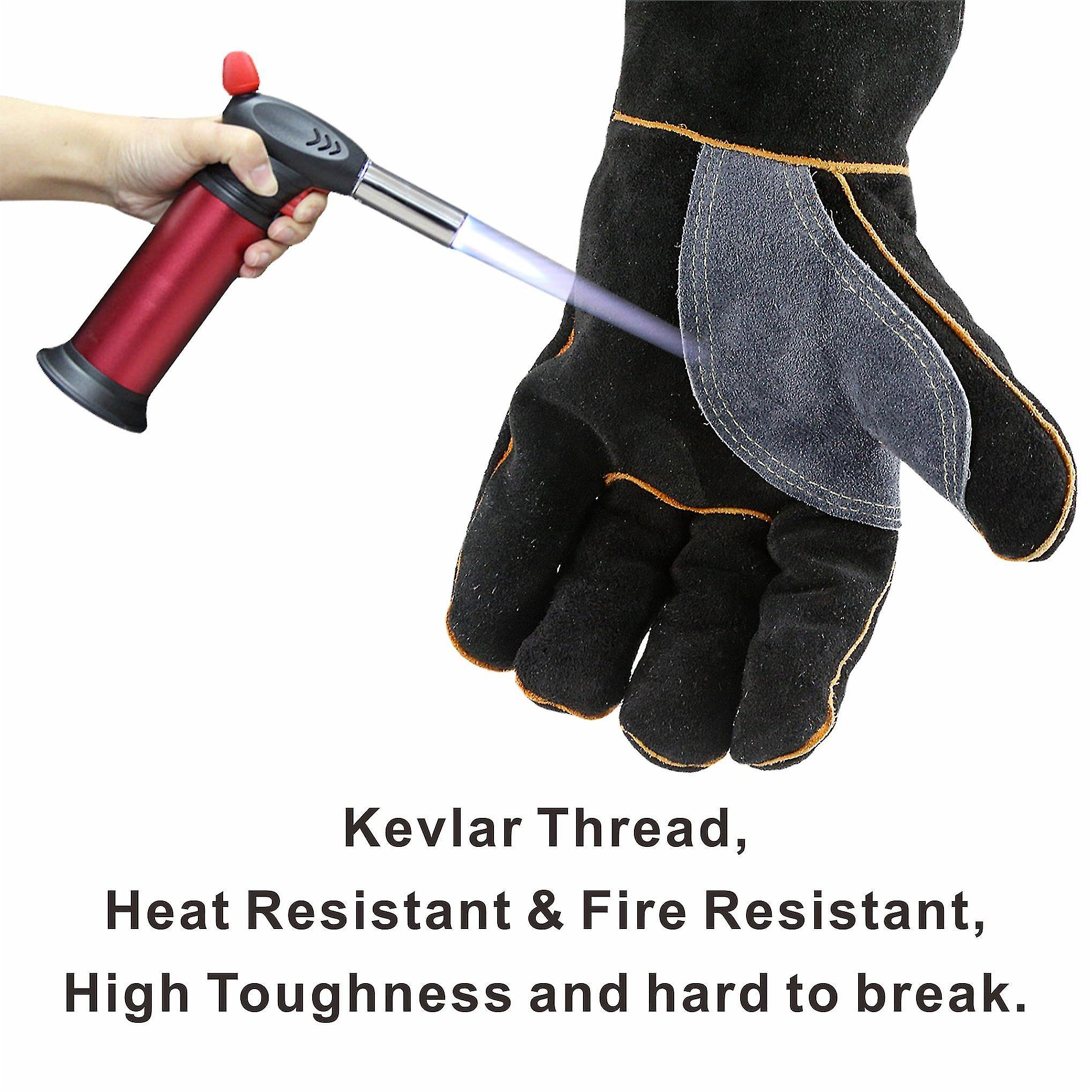 Gants en cuir résistants à la chaleur extrême et au feu, avec coutures en Kevlar, pour cheminée, cuisinière, four, gril, soudure, barbecue - 4
