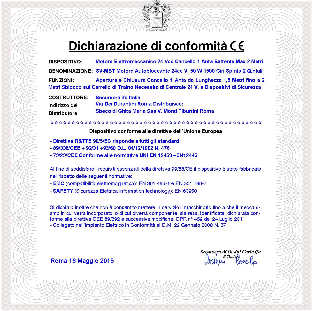 Motore Elettromeccanico 24 Vcc Corsa 300 mm Ricambio Cancello Elettrico Automatico Anta 2 Metri Sblocco a Chiave Ricambio Originale Securvera Finecors - 5