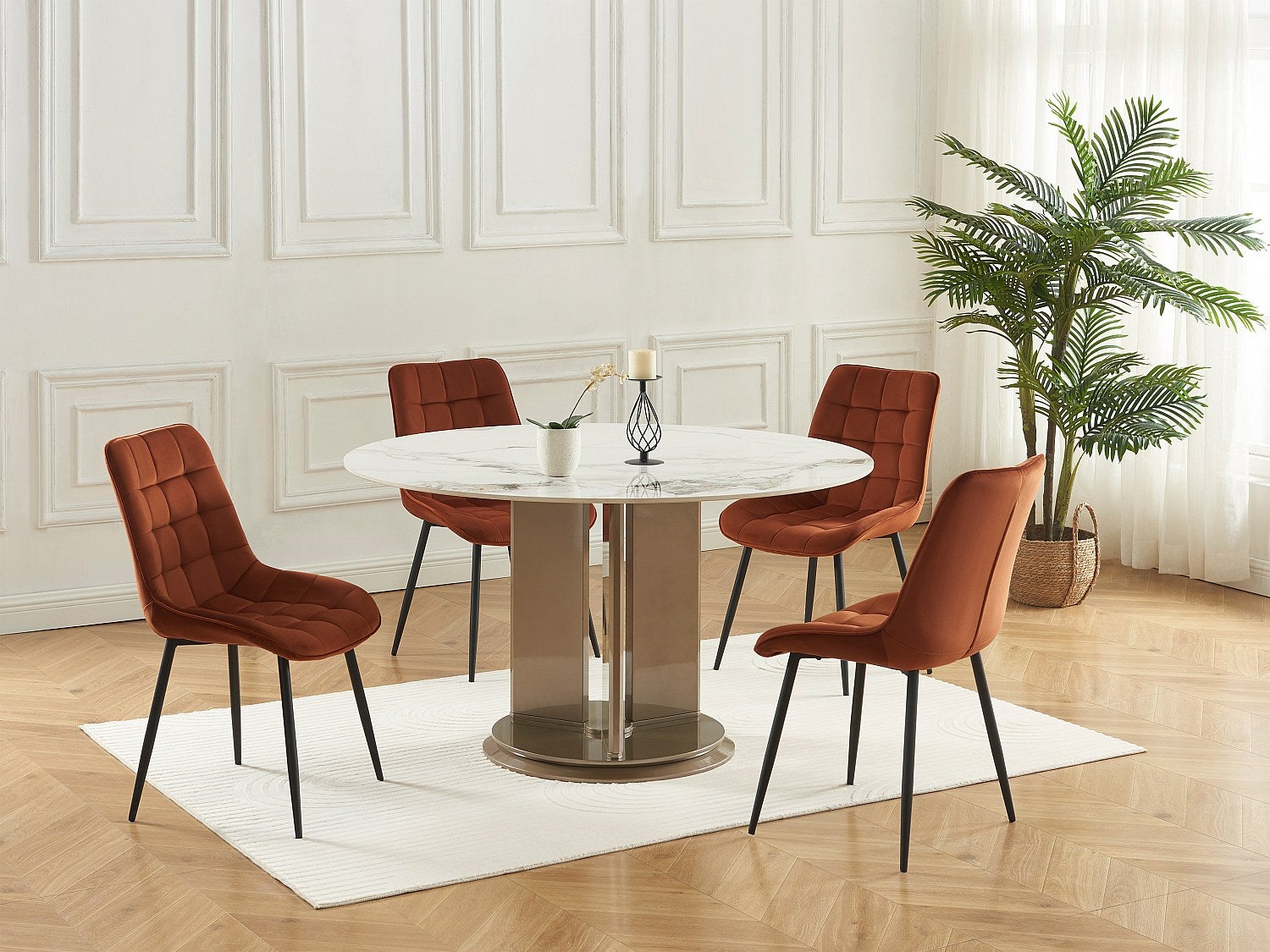 Zestaw 2 krzeseł z przeszyciami - Welur i czarny metal - Terakota - OLLUA