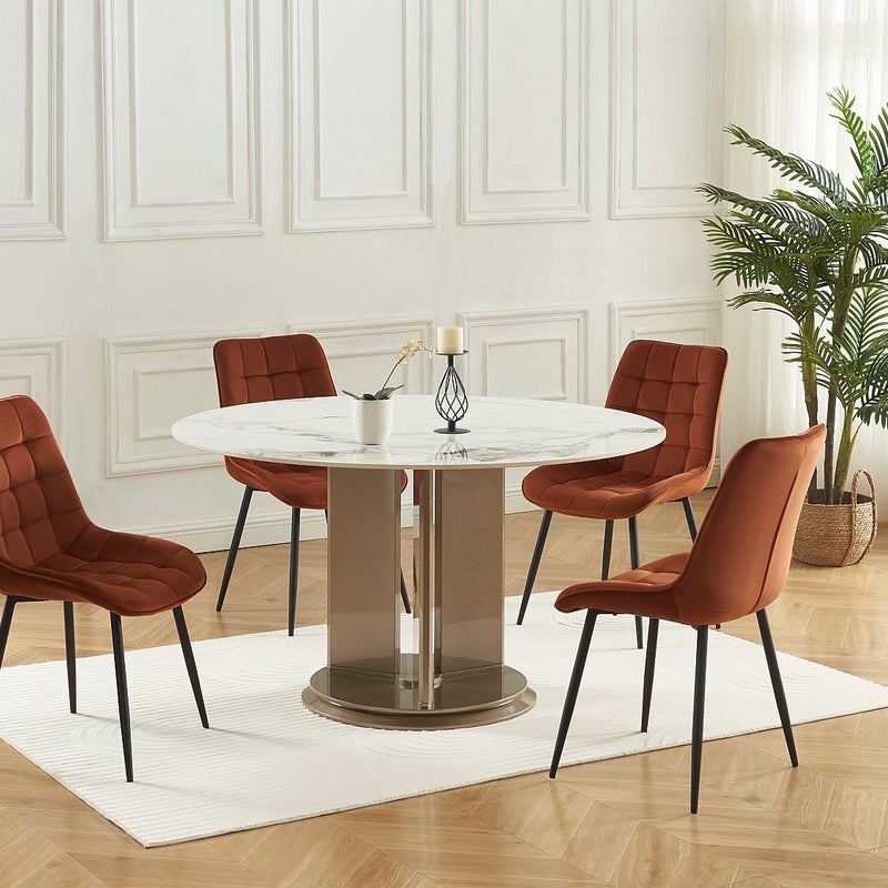 Zestaw 2 krzeseł z przeszyciami - Welur i czarny metal - Terakota - OLLUA